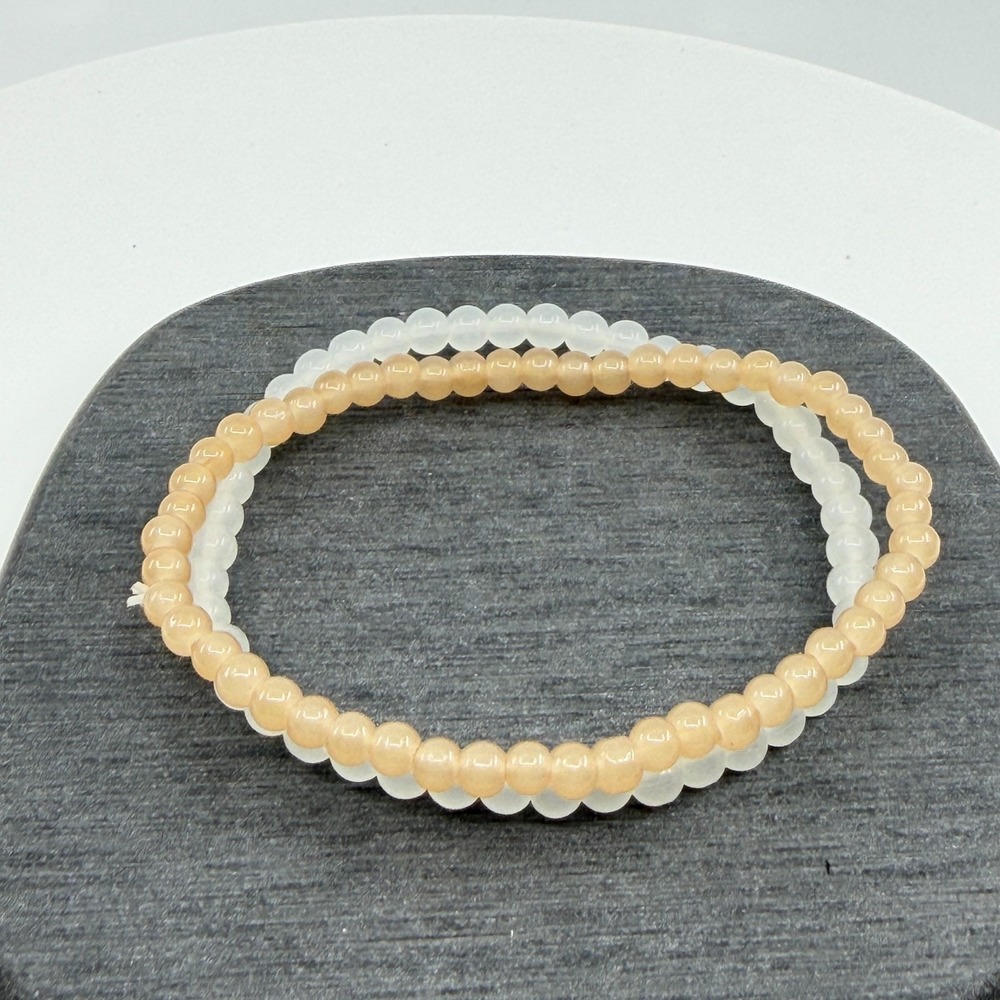 Minimalist Bead Bracelets Set Of 2 Pcs Peach White Dainty Layering Stacking Boho